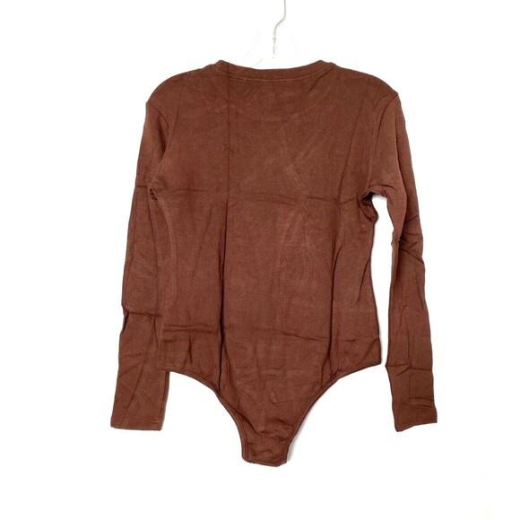 Fleece Bodysuit Size L Brown Women's Long Sleeve Jumpsuit Snaps - Picture 2 of 12